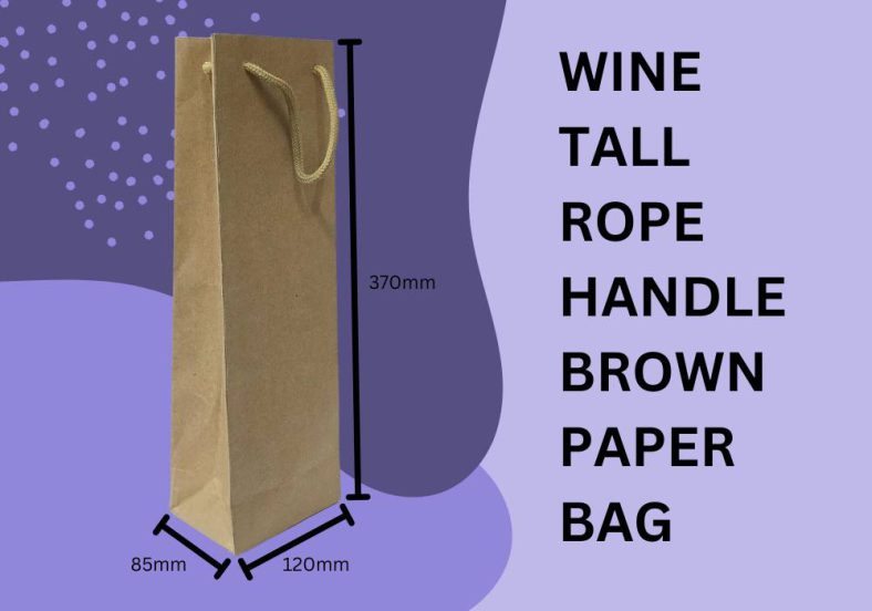 WINE TALL ROPE HANDLE BROWN/KRAFT PAPER BAG (H370 x W120 x D85mm)