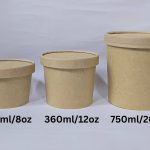 BROWN TUBE PAPER BOWL (236ml/8oz, 360ml/12oz, 750ml/26 oz) + LID D97 mm