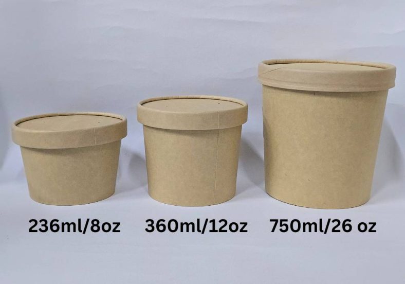 BROWN TUBE PAPER BOWL (236ml/8oz, 360ml/12oz, 750ml/26 oz) + LID D97 mm