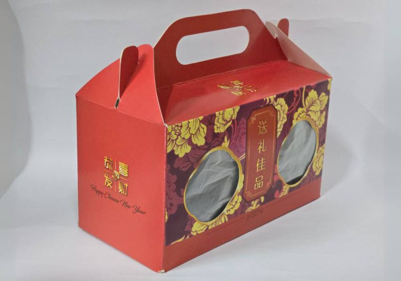 CAKE CARRY BOX RED CNY w/HANDLE 153x105x85mm