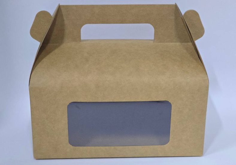 CAKE CARRY BOX WINDOW BROWN w/HANDLE 170x105x80mm - Image 3