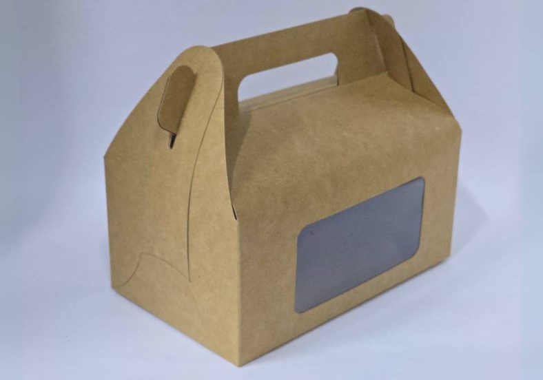 CAKE CARRY BOX WINDOW BROWN w/HANDLE 170x105x80mm