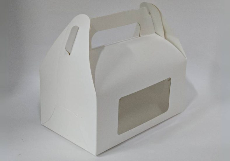 CAKE CARRY BOX WINDOW WHITE w/HANDLE 170x105x80mm