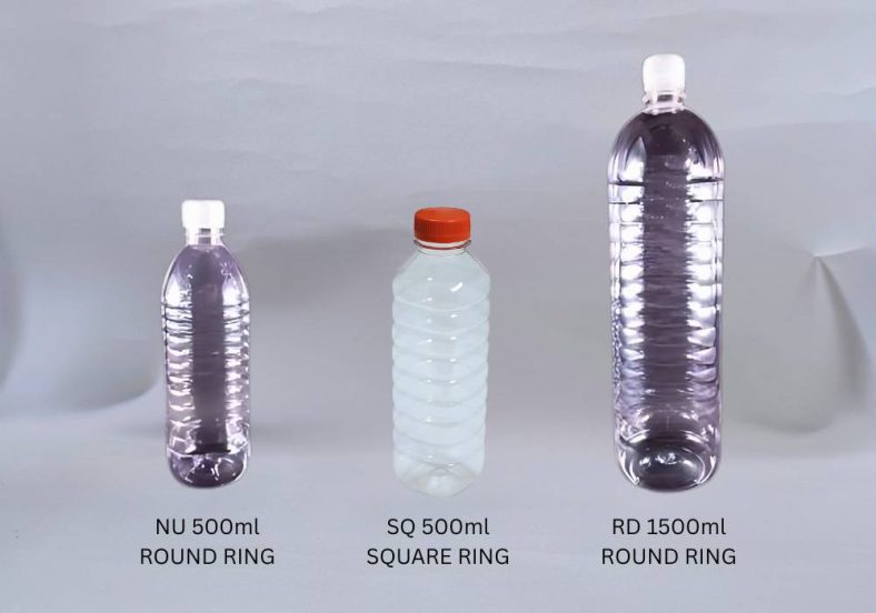 PET BOTTLE (Mineral Water / Soya) 500ml / 1500ml ROUND / SQUARE with RING RIPPLE BODY + CAP